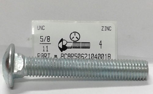 5/8-11X4 CARRIAGE BOLT FULLY THREADED GRADE 5 STEEL ZINC PLATED