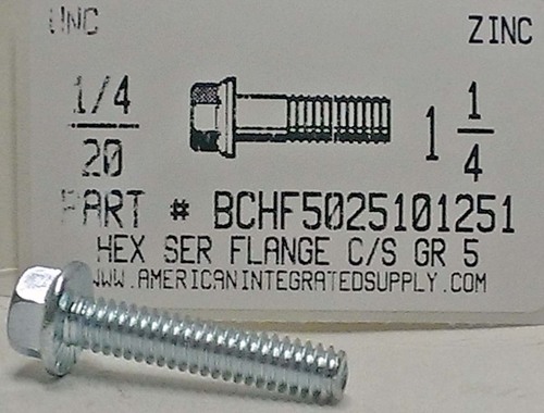 1/4-20X1-1/4 HEX SERRATED FLANGE BOLT GRADE 5 STEEL ZINC PLATED