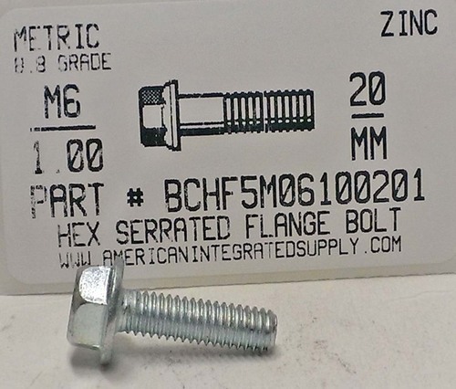 Hex Head Cap Screw: M6 x 1.00 x 20 mm, Grade 8.8 Steel, Zinc-Plated