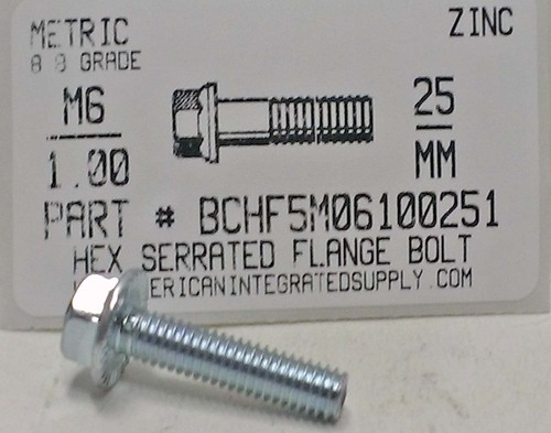 M6-1.00X25mm HEX SERRATED FLANGE HEAD CAP SCREW 8.8 STEEL ZINC PLATED