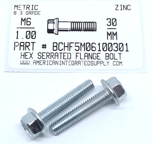 M6-1.00X30mm HEX SERRATED FLANGE HEAD CAP SCREW 8.8 STEEL ZINC PLATED