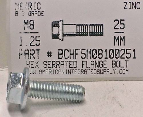 M8-1.25X25mm HEX SERRATED FLANGE HEAD CAP SCREW 8.8 STEEL ZINC PLATED