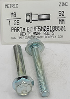 M8-1.25X50MM HEX SERRATED FLANGE HEAD SCREW 8.8 STEEL ZINC PLATED