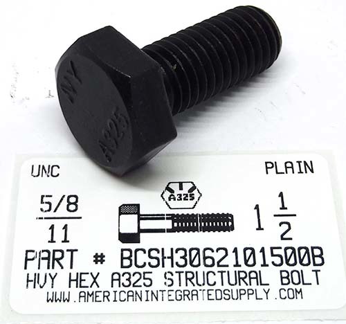 5/8-11X1-1/2 HEAVY HEX A325 STRUCTURAL BOLT STEEL PLAIN