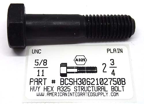 5/8-11X2-3/4 HEAVY HEX A325 STRUCTURAL BOLT STEEL PLAIN