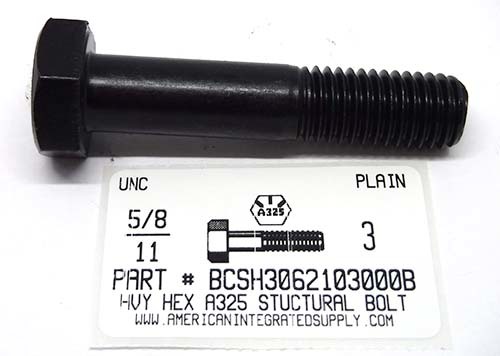 5/8-11X3 HEAVY HEX A325 STRUCTURAL BOLT STEEL PLAIN