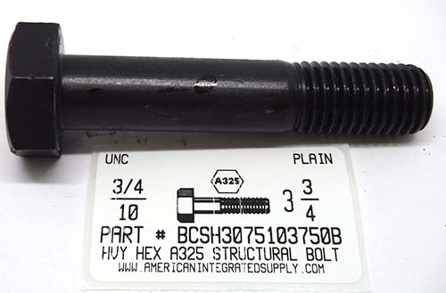 3/4-10X3-3/4 HEAVY HEX A325 STRUCTURAL BOLT STEEL PLAIN