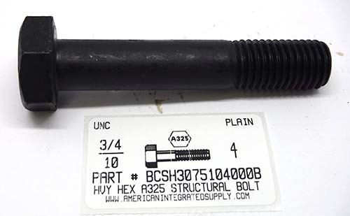 3/4-10X4 HEAVY HEX A325 STRUCTURAL BOLT STEEL PLAIN