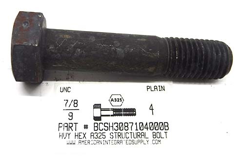 7/8-9X4 HEAVY HEX A325 STRUCTURAL BOLT STEEL PLAIN