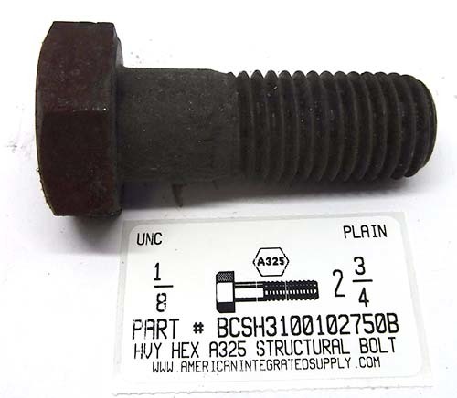 1-8X2-3/4 HEAVY HEX A325 STRUCTURAL BOLT STEEL PLAIN