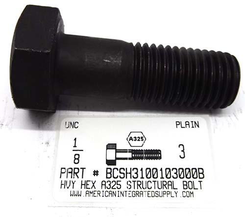 1-8X3 HEAVY HEX A325 STRUCTURAL BOLT STEEL PLAIN