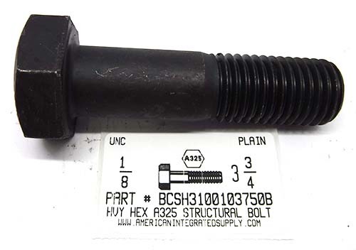 1-8X3-3/4 HEAVY HEX A325 STRUCTURAL BOLT STEEL PLAIN