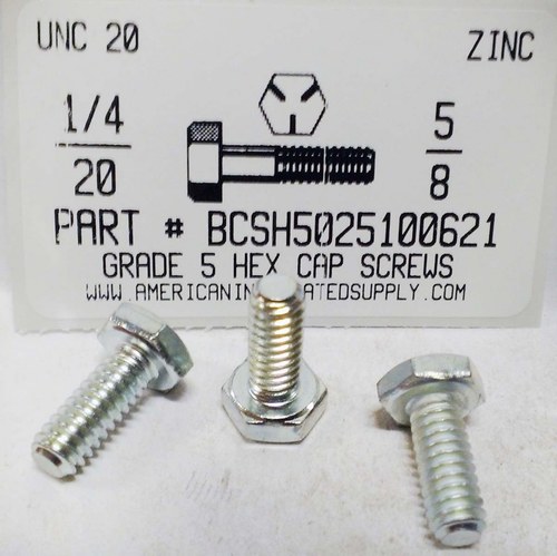 1/4-20X5/8 HEX HEAD CAP SCREW GRADE 5 STEEL ZINC PLATED