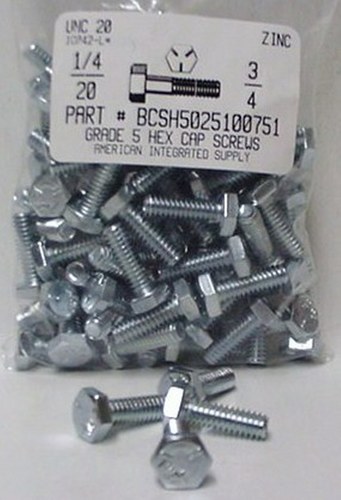 1/4-20X3/4 HEX HEAD CAP SCREW GRADE 5 STEEL ZINC PLATED