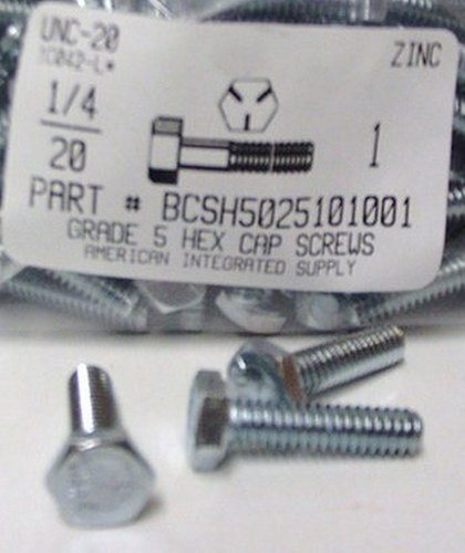 1/4-20X1 HEX HEAD CAP SCREW GRADE 5 STEEL ZINC PLATED