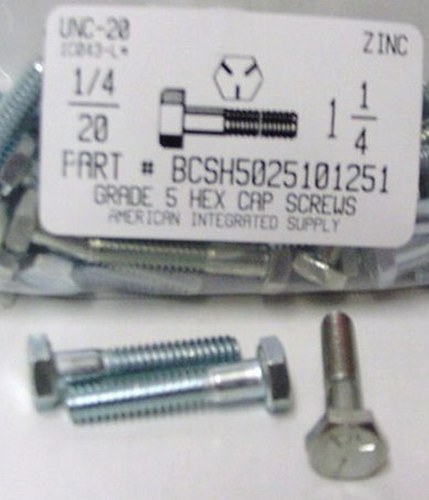 1/4-20X1-1/4 HEX HEAD CAP SCREW GRADE 5 STEEL ZINC PLATED