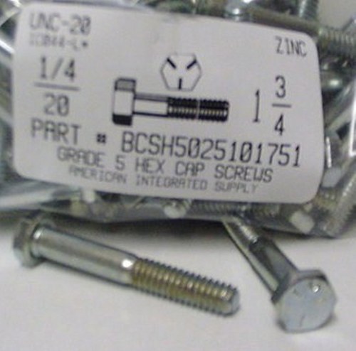 1/4-20X1-3/4 HEX HEAD CAP SCREW GRADE 5 STEEL ZINC PLATED