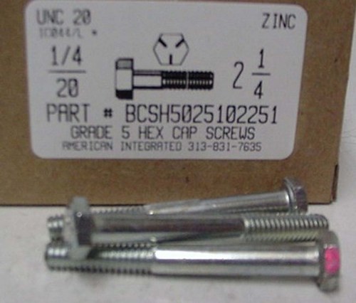 1/4-20X2-1/4 HEX HEAD CAP SCREW GRADE 5 STEEL ZINC PLATED