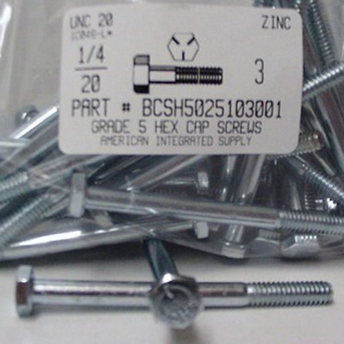 1/4-20X3 HEX HEAD CAP SCREW GRADE 5 STEEL ZINC PLATED