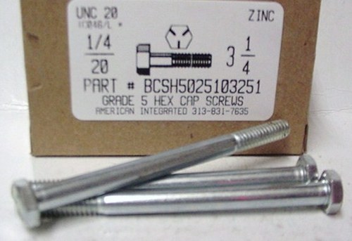 1/4-20X3-1/4 HEX HEAD CAP SCREW GRADE 5 STEEL ZINC PLATED