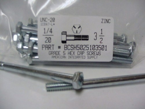 1/4-20X3-1/2 HEX HEAD CAP SCREW GRADE 5 STEEL ZINC PLATED