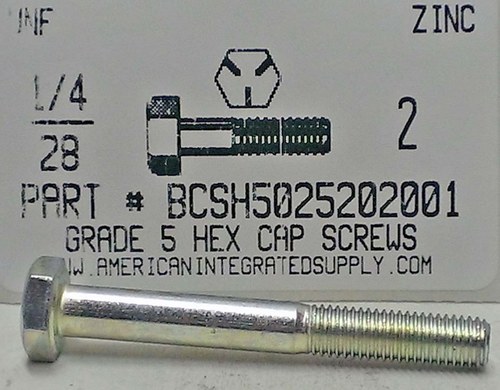 1/4-28X2 HEX HEAD CAP SCREW GRADE 5 STEEL ZINC PLATED