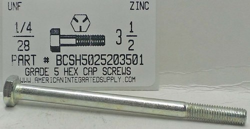 1/4-28X3-1/2 HEX HEAD CAP SCREW GRADE 5 STEEL ZINC PLATED (DISCONTINUED)