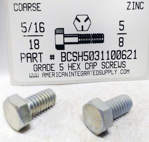 5/16-18X5/8 HEX HEAD CAP SCREW GRADE 5 STEEL ZINC PLATED