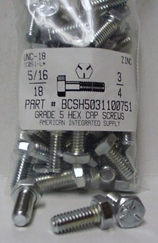 5/16-18X3/4 HEX HEAD CAP SCREW GRADE 5 STEEL ZINC PLATED