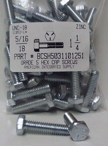 5/16-18X1-1/4 HEX HEAD CAP SCREW GRADE 5 STEEL ZINC PLATED