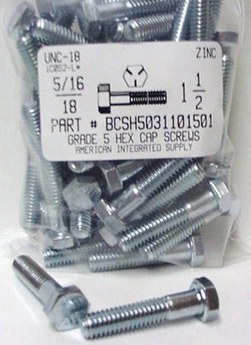 5/16-18X1-1/2 HEX HEAD CAP SCREW GRADE 5 STEEL ZINC PLATED