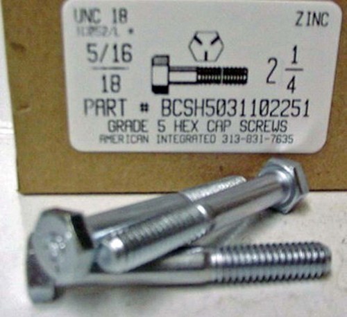 5/16-18X2-1/4 HEX HEAD CAP SCREW GRADE 5 STEEL ZINC PLATED