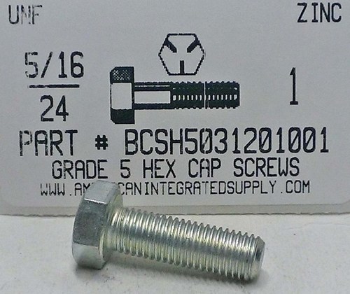 5/16-24X1 HEX HEAD CAP SCREW GRADE 5 STEEL ZINC PLATED