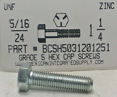 5/16-24X1-1/4 HEX HEAD CAP SCREW GRADE 5 STEEL ZINC PLATED