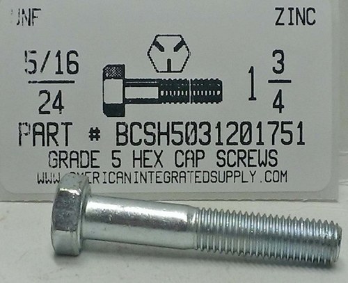 5/16-24X1-3/4 HEX HEAD CAP SCREW GRADE 5 STEEL ZINC PLATED