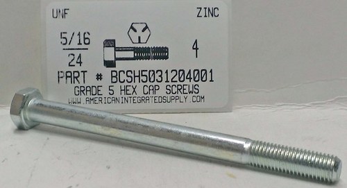 5/16-24X4 HEX HEAD CAP SCREW GRADE 5 STEEL ZINC PLATED