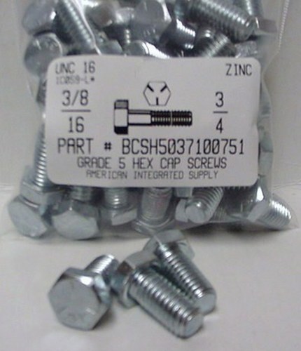 3/8-16X3/4 HEX HEAD CAP SCREW GRADE 5 STEEL ZINC PLATED