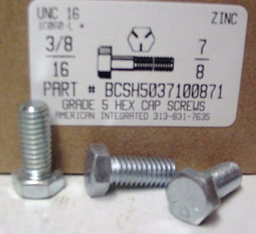 3/8-16X7/8 HEX HEAD CAP SCREW GRADE 5 STEEL ZINC PLATED