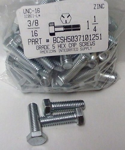 3/8-16X1-1/4 HEX HEAD CAP SCREW GRADE 5 STEEL ZINC PLATED