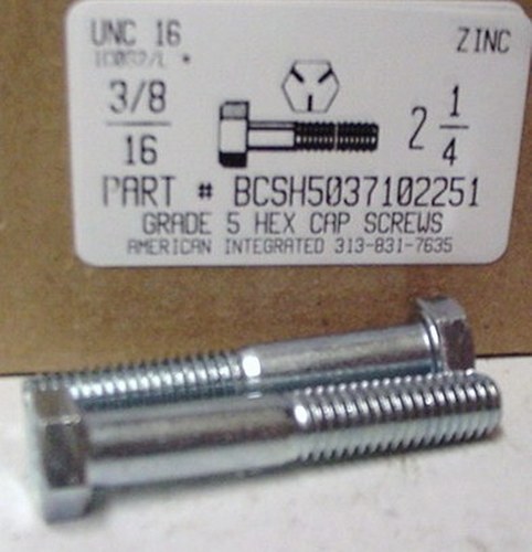 3/8-16X2-1/4 HEX HEAD CAP SCREW GRADE 5 STEEL ZINC PLATED