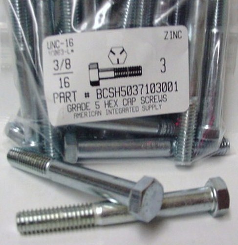 3/8-16X3 HEX HEAD CAP SCREW GRADE 5 STEEL ZINC PLATED