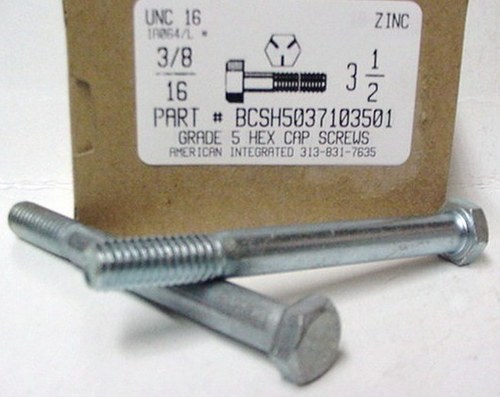 3/8-16X3-1/2 HEX HEAD CAP SCREW GRADE 5 STEEL ZINC PLATED