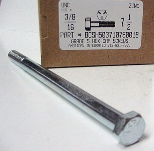 3/8-16X7-1/2 HEX HEAD CAP SCREW GRADE 5 STEEL ZINC PLATED