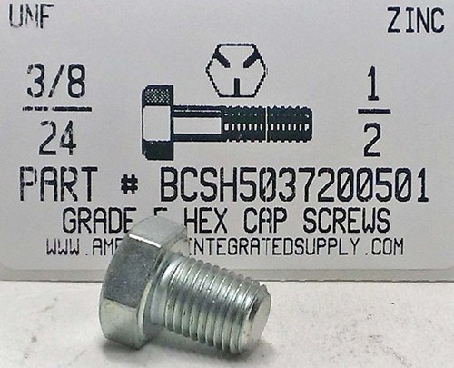 3/8-24X1/2 HEX HEAD CAP SCREW GRADE 5 STEEL ZINC PLATED