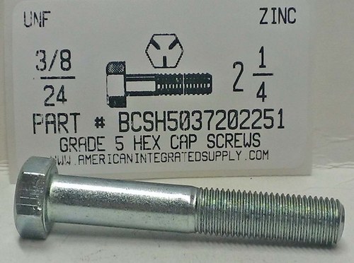 3/8-24X2-1/4 HEX HEAD CAP SCREW GRADE 5 STEEL ZINC PLATED