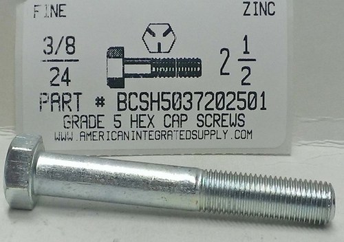 3/8-24X2-1/2 HEX HEAD CAP SCREW GRADE 5 STEEL ZINC PLATED