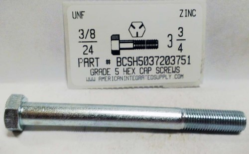 3/8-24X3-3/4 HEX HEAD CAP SCREW GRADE 5 STEEL ZINC PLATED