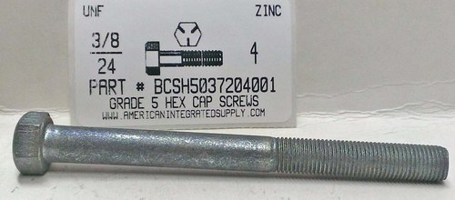 3/8-24X4 HEX HEAD CAP SCREW GRADE 5 STEEL ZINC PLATED