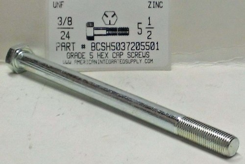 3/8-24X5-1/2 HEX HEAD CAP SCREW GRADE 5 STEEL ZINC PLATED