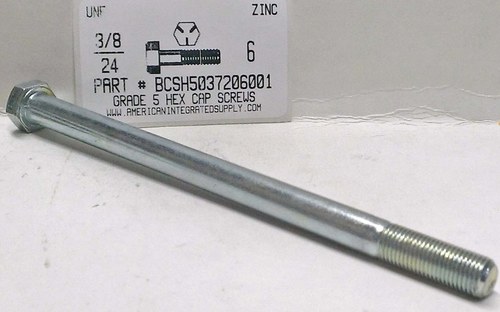 3/8-24X6 HEX HEAD CAP SCREW GRADE 5 STEEL ZINC PLATED